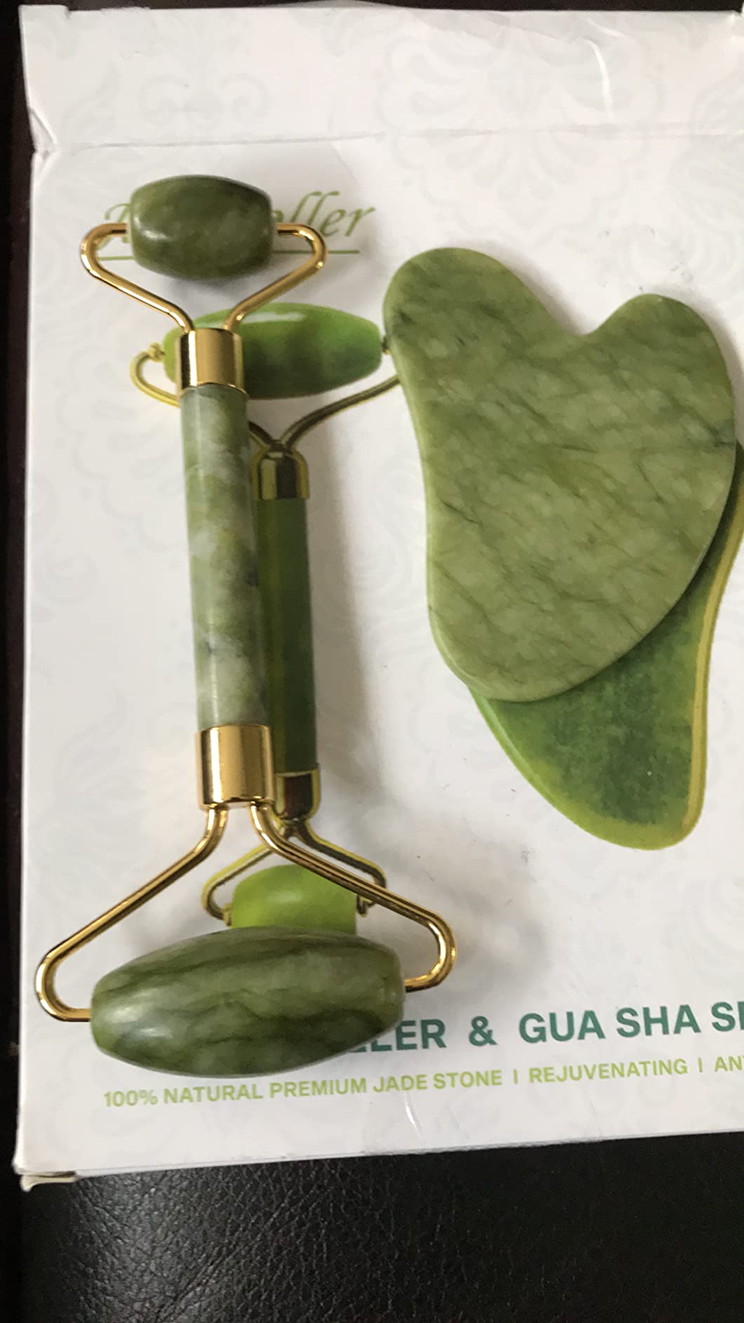 Gua Sha Facial Tools Set and Jade Roller for Face - 100% Real Natural Stone Beauty Massage Tool for Face, Eyes, Neck, Body - Anti-Aging Beauty Treatment customer photo 1