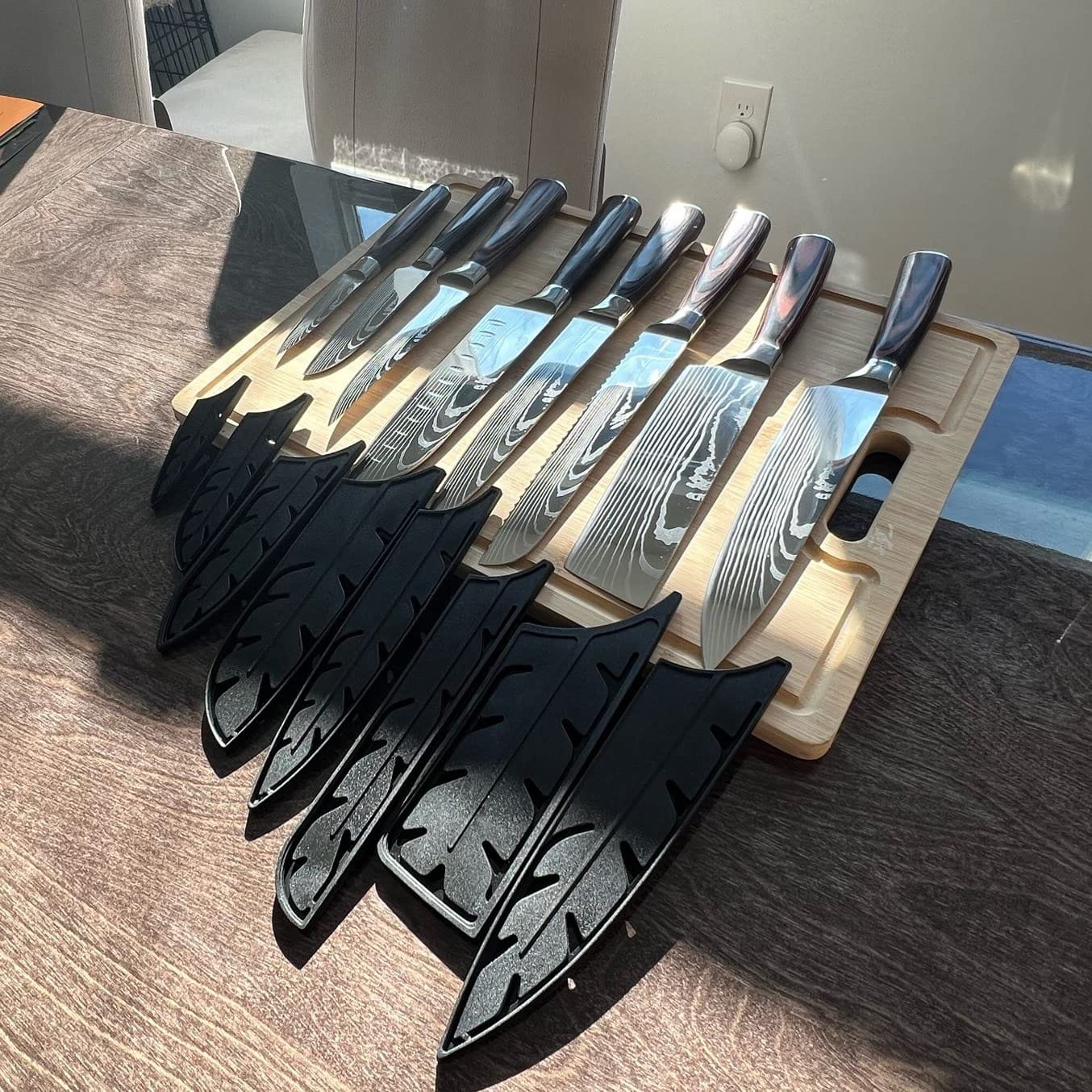 SENKEN 8-piece Premium Japanese Kitchen Knife Set with Laser Damascus Pattern - Imperial Collection - Chef's Knife, Santoku, Bread, Paring & More, Ultra Sharp for Very Fast Cutting customer photo 1