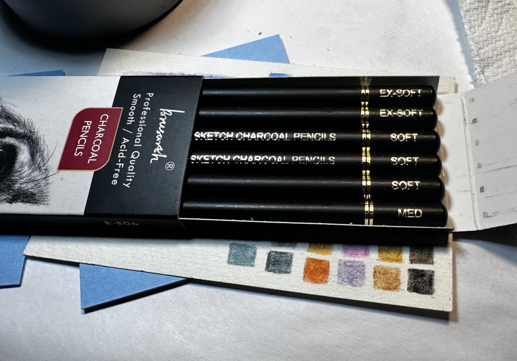 Brusarth Professional Charcoal Pencils Drawing Set - 6 Pieces Soft Medium and Hard Charcoal Pencils for Drawing, Sketching, Shading customer photo 2