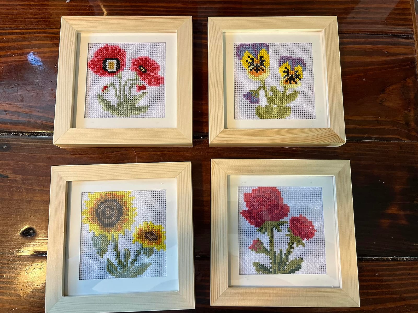 Stamped Cross Stitch Kits for Beginners Adults, Rose Poppy Pansy Sunflower customer photo 1