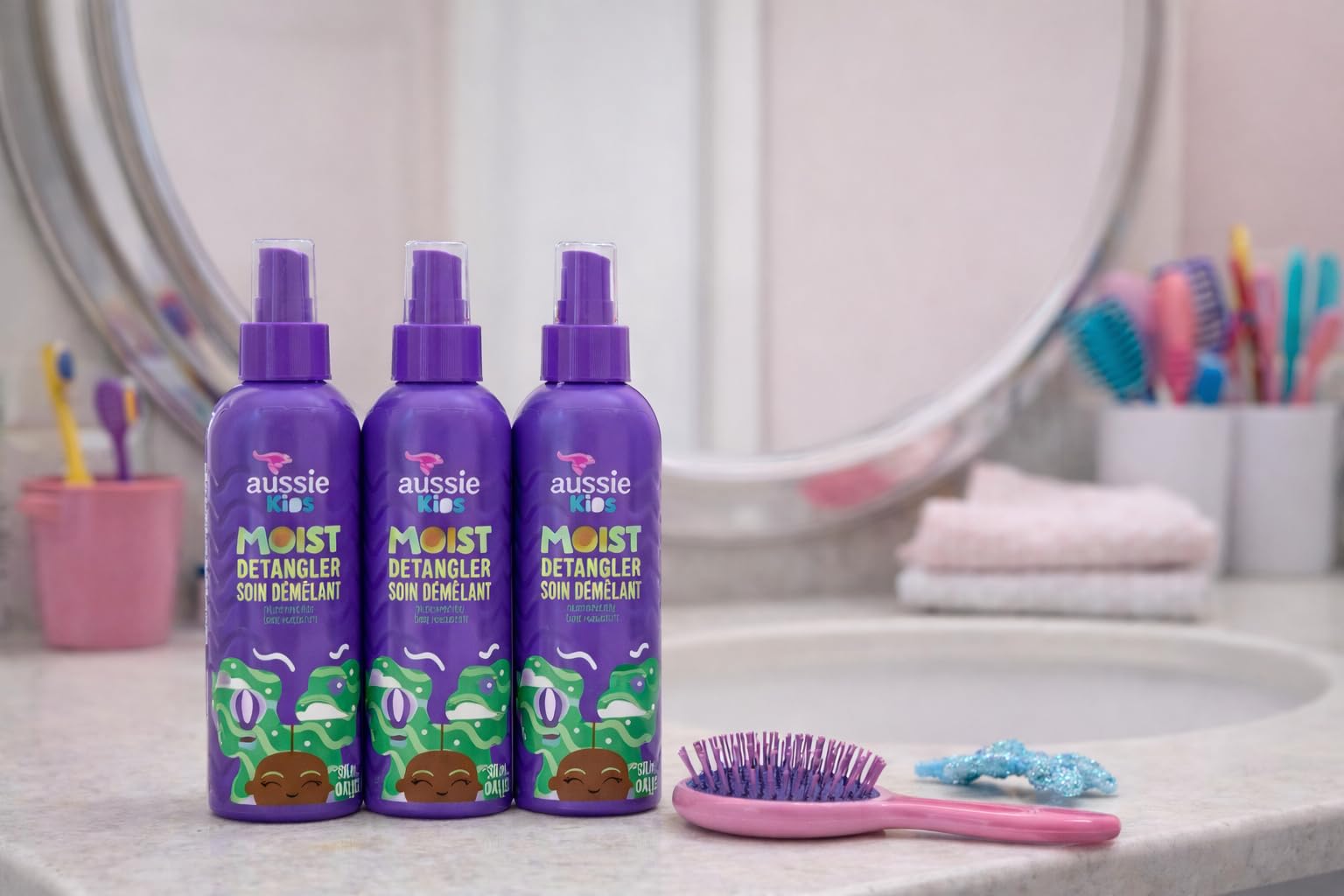 Aussie Kids Moist Detangler Spray, Sulfate & Paraben Free, Moisturizing & Tangle-Free Hair Care for Kids, Cruelty-Free, 8 Fl Oz Each, 3 Pack customer photo 1