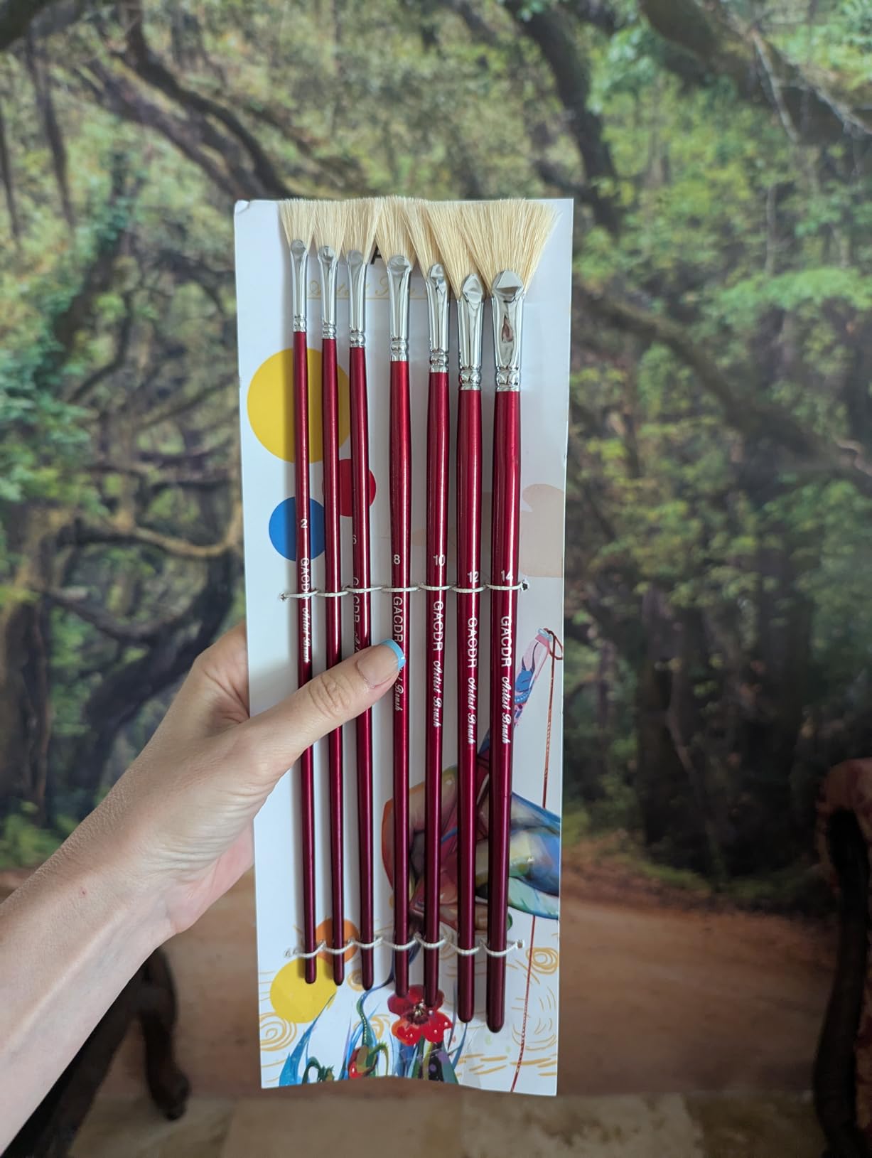 GACDR Fan Brush Set, 7 Hog Bristle Brushes for Acrylic and Oil Painting customer photo 2