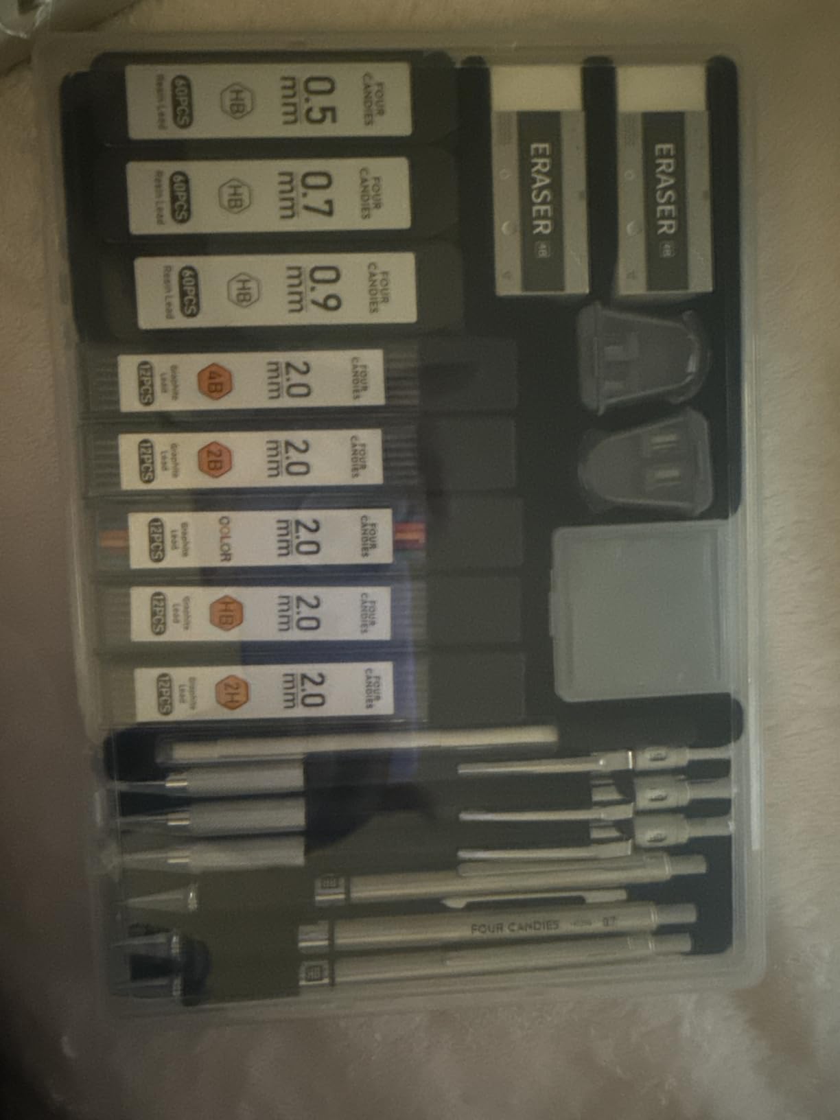 Four Candies 25PCS Mechanical Pencil Set, 0.5, 0.7, 0.9 ＆ 2mm, Storage Case customer photo 2