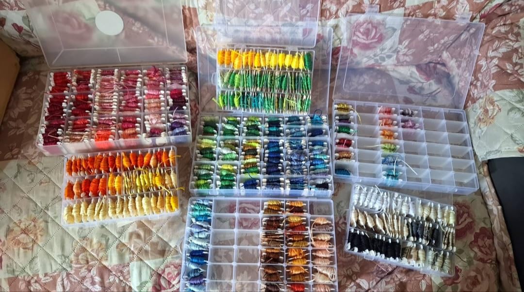 Embroidery Floss Organizer, Cross Stitch Thread Storage Box Tools - Bobbin Winder, 1 Removable 24 Compartments with 40 Hard Plastic Floss Bobbins and Stickers for Craft DIY Embroidery Sewing Storage customer photo 1