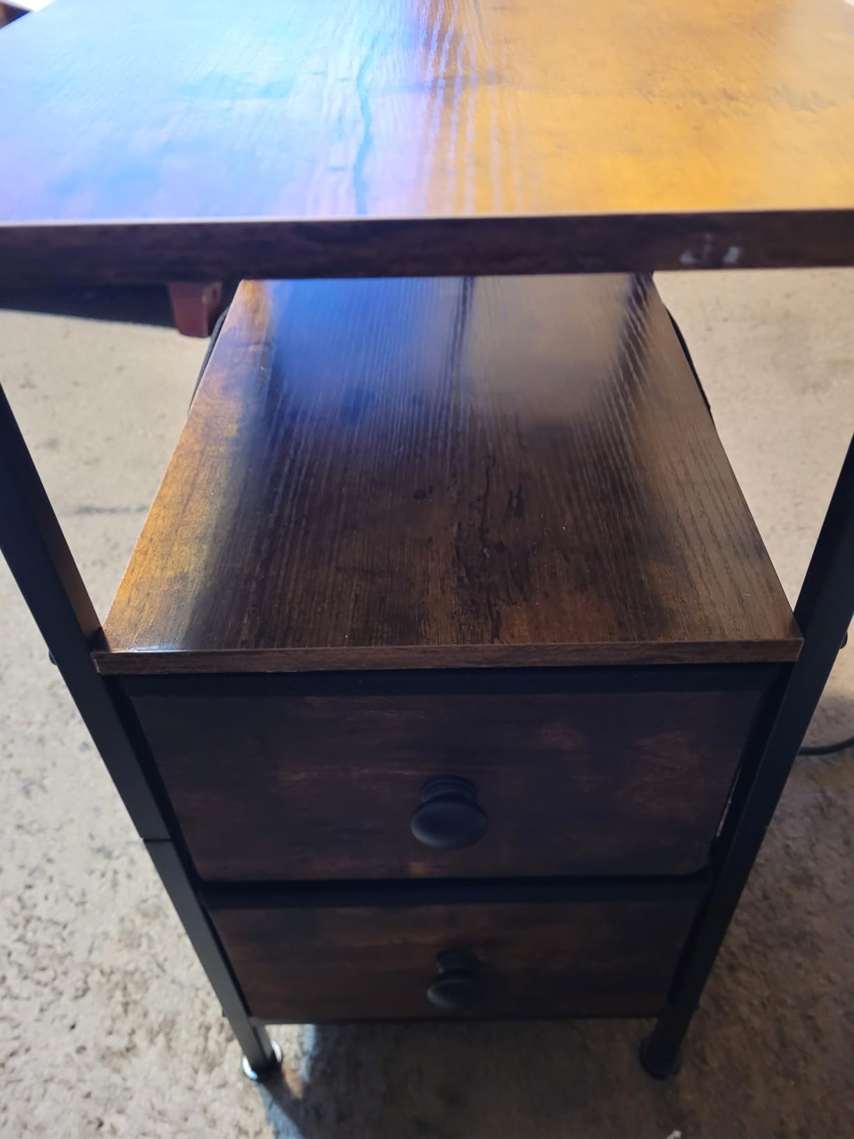 HOOBRO End Table with Charging Station, Narrow Side Table, Nightstand with 2 Non-Woven Drawers, Slim Sofa Side Table, for Small Spaces, Living Room, Bedroom, Rustic Brown and Black BF486UBZ01 customer photo 2