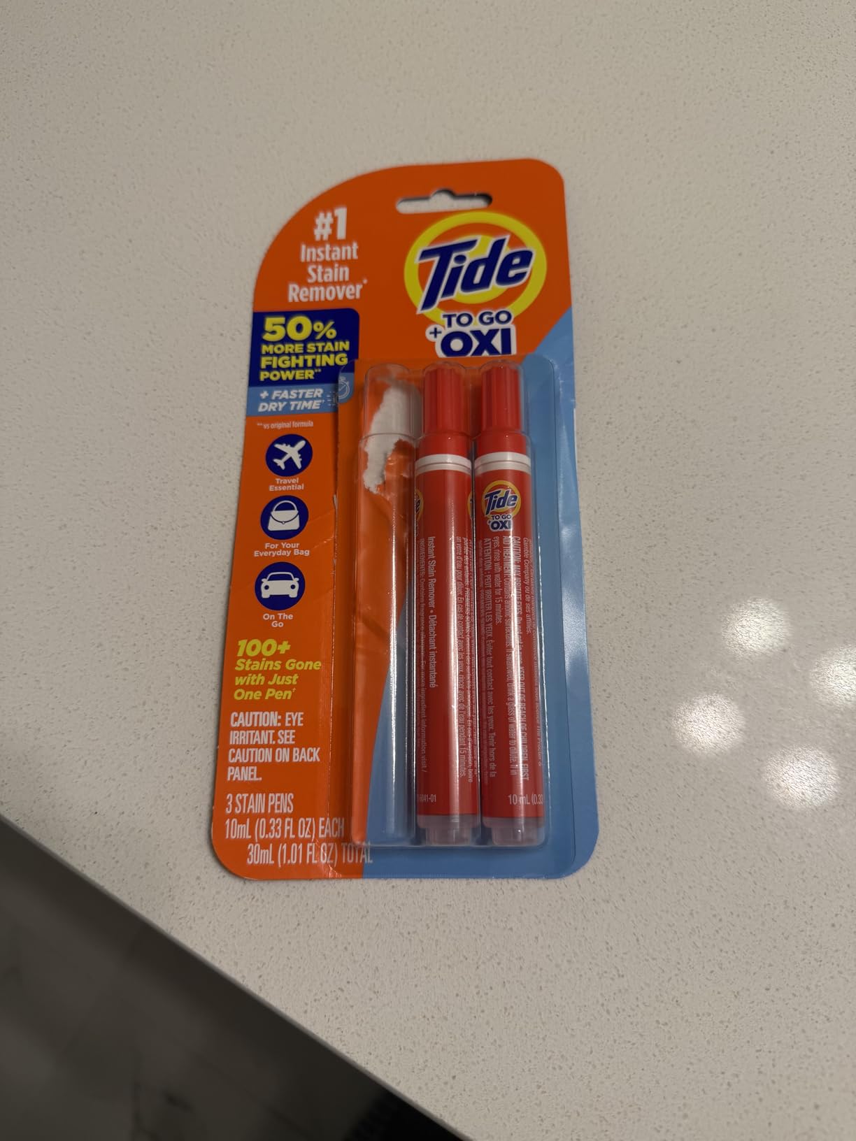 Tide Stain Remover for Clothes, Tide To Go Pen, Instant Stain Remover Pen & Spot Cleaner, Portable & Travel-Friendly, Works on Food & Drink Stains, Fits in Purses & Bags, 3 Count (Pack of 1) customer photo 1