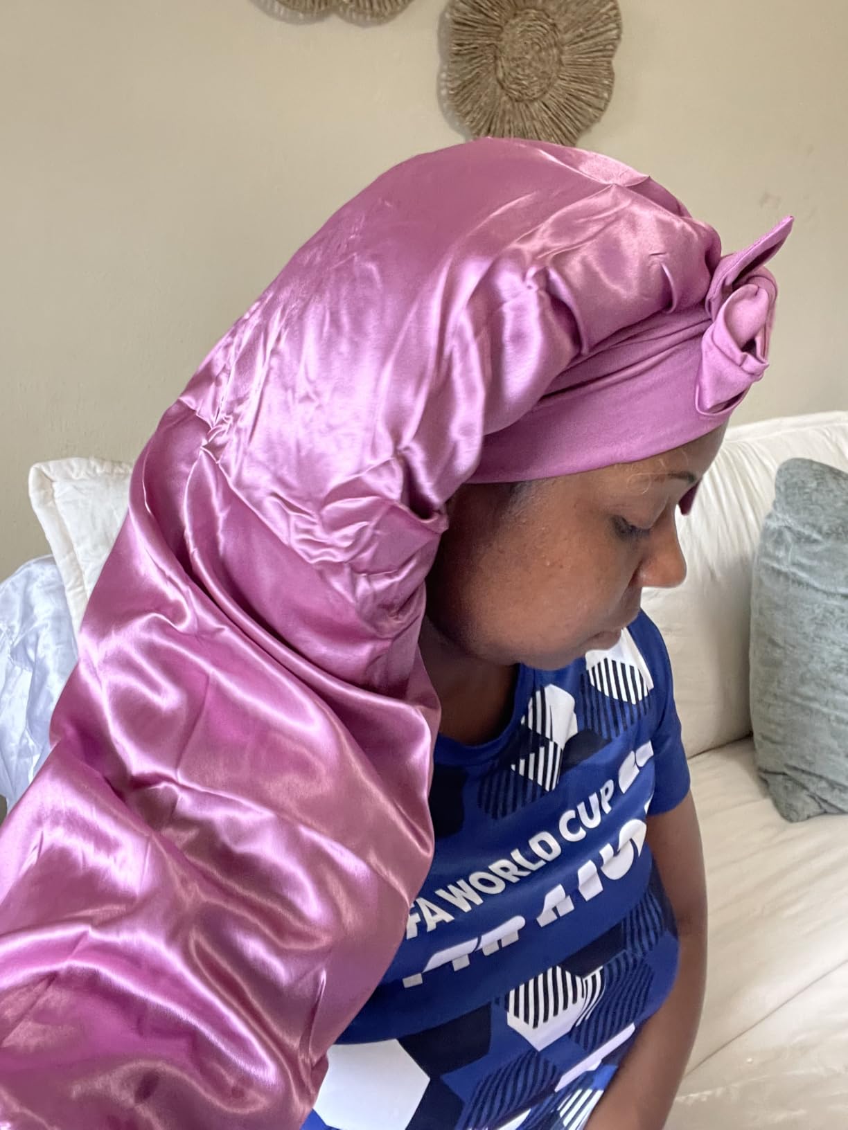 ROYBENS Long Bonnet for Braids Curly Hair Long Hair, Satin Bonnet with Tie customer photo 1