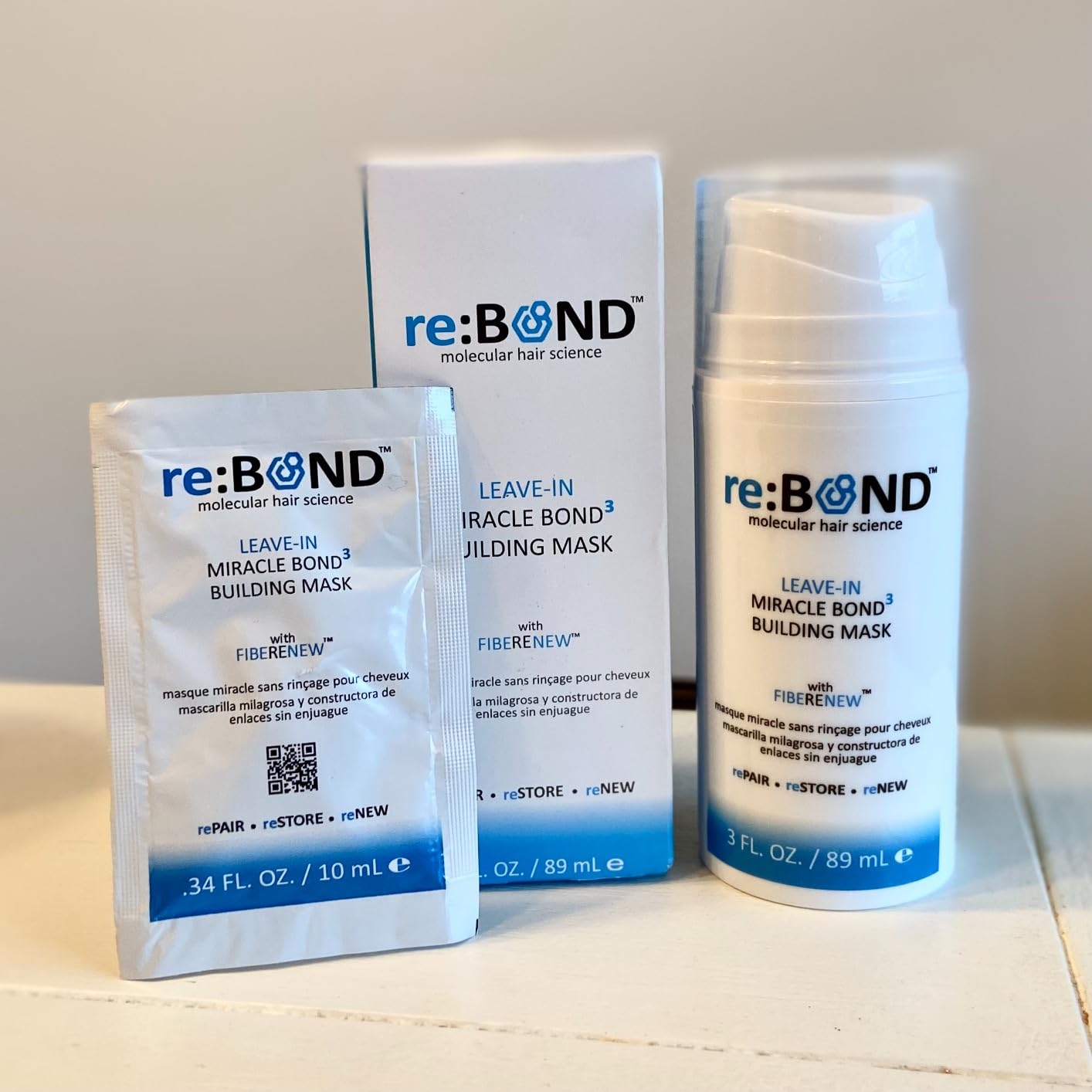 reBOND Leave-in Miracle Bond Building Hair Mask- 4 minute Repair Treatment Deep Conditioning for Bleached, Damaged, Dry, Colored or Frizzy Hair - Set includes: 3oz + .34oz customer photo 1