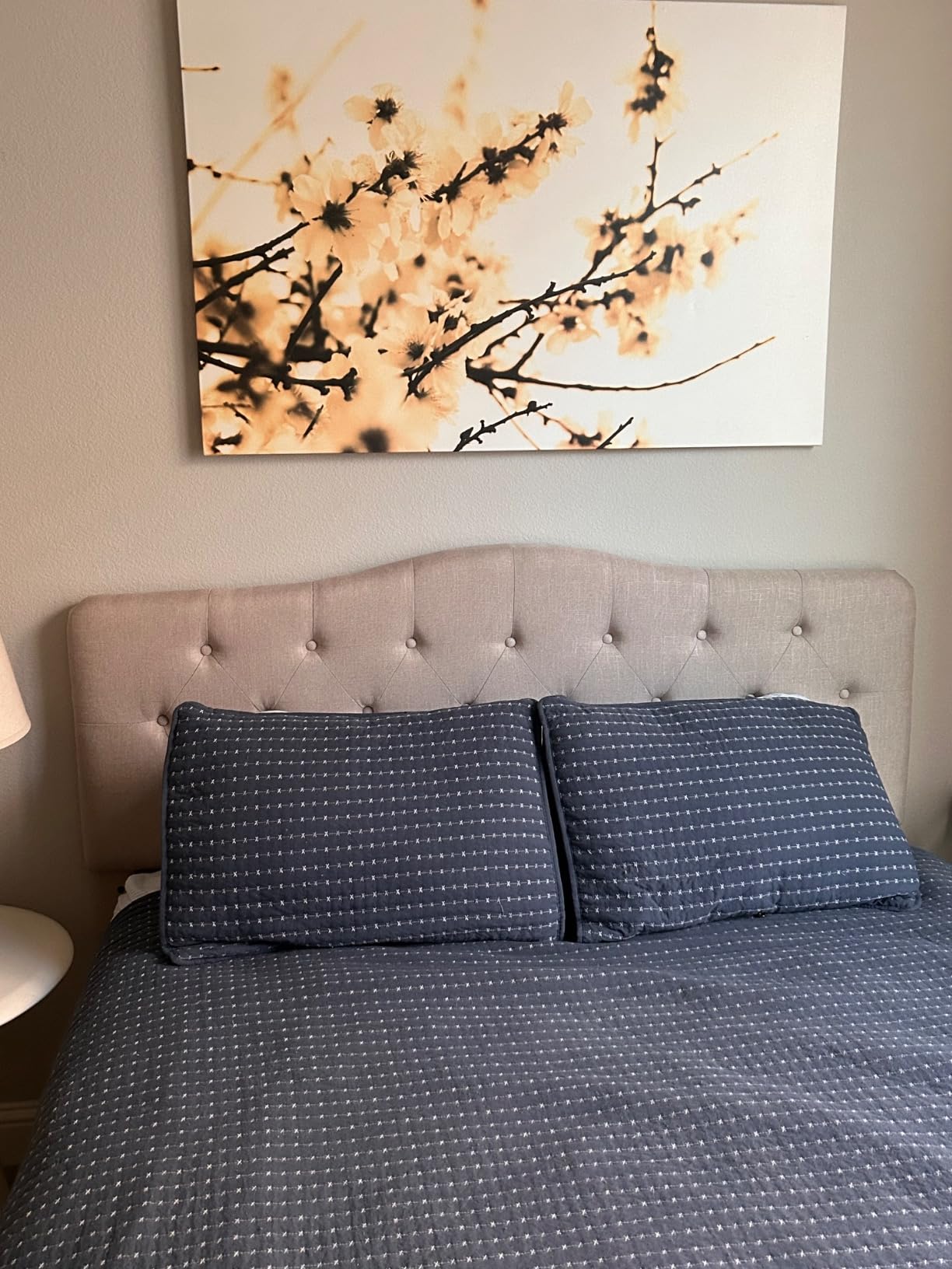 Rosevera Givanna Adjustable Height Headboard with Linen Upholstery and Button Tufting for Bedroom, Queen, Beige Linen customer photo 2