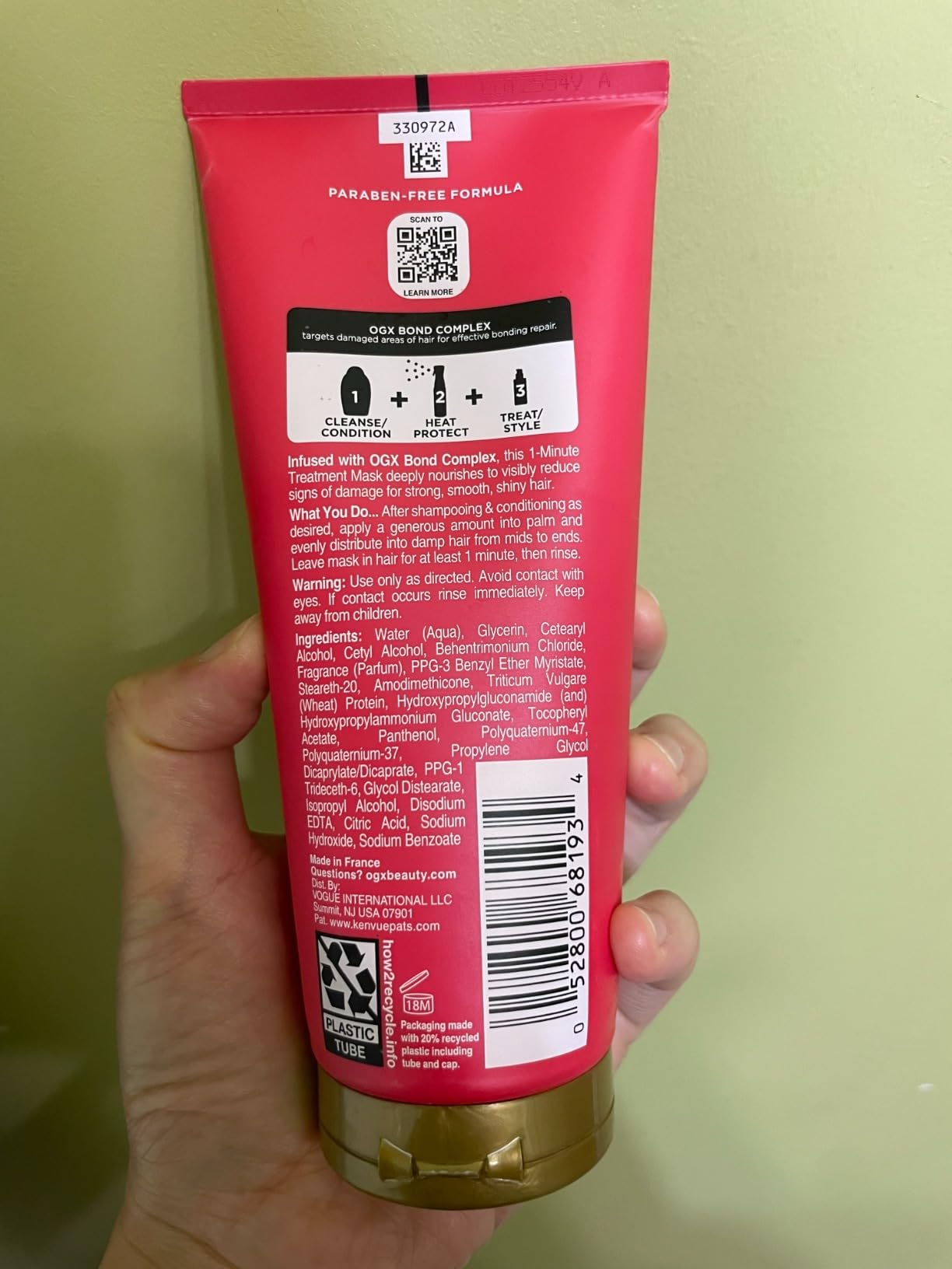 OGX Repair & Protect Bond Protein Repair 1-Minute Treatment Mask, Deep Conditioning Hair Mask Rapidly Repairs for Shiny, Smooth Hair That Lasts Between Washes, 6.7 fl. oz customer photo 1