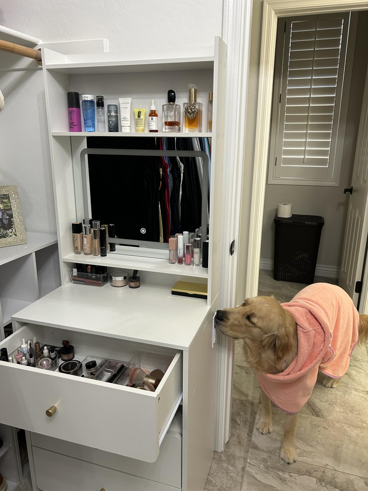 Make Up Vanity Desk with Mirror and Lights,Small Vanity With Storage Chair customer photo 2