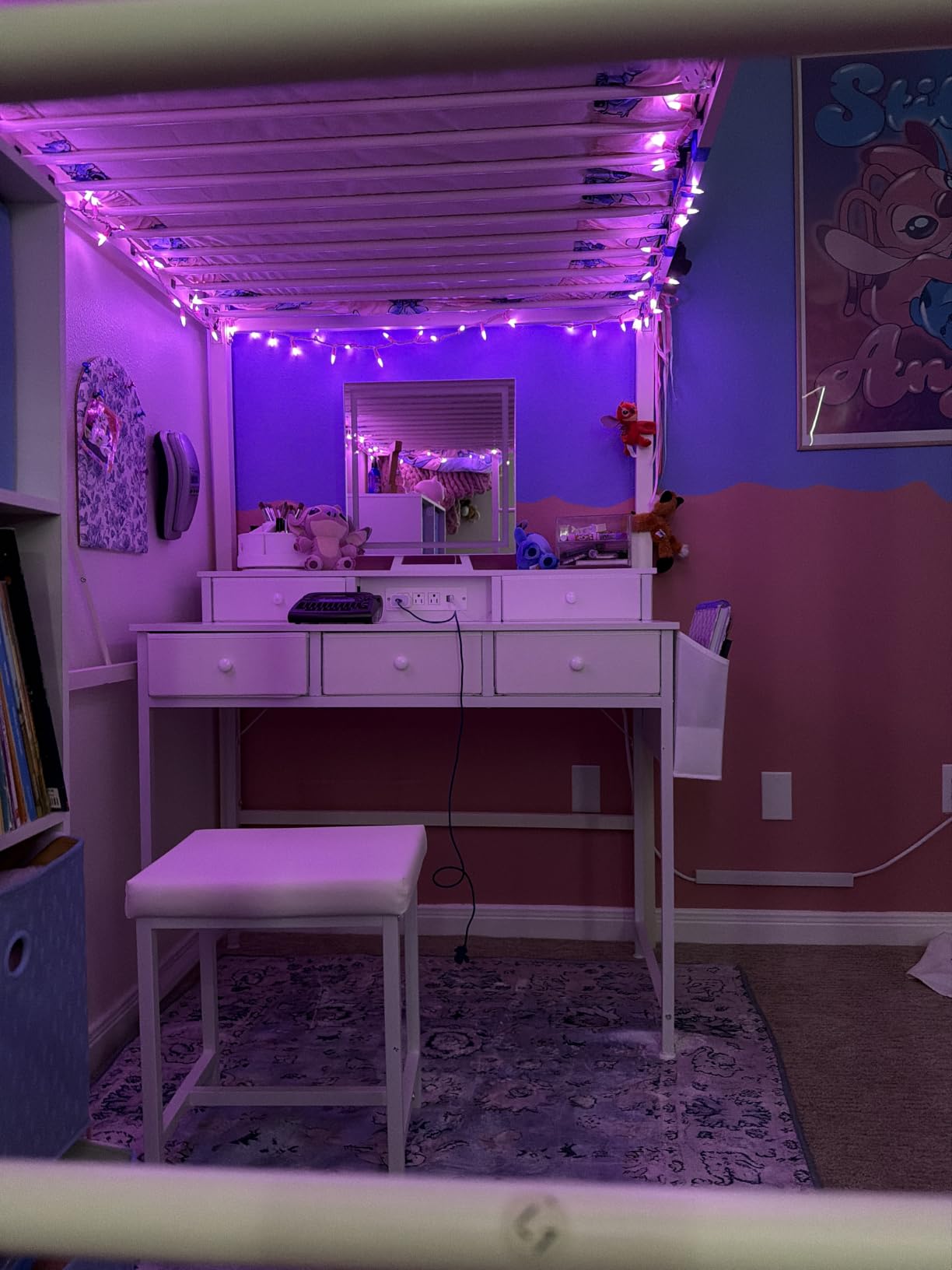 White Makeup Vanity Desk with Mirror and Lights, Vanity Set with Chair, Make Up Dresser Table with Drawers and Power Outlet for Girls Bedroom Small Space customer photo 2
