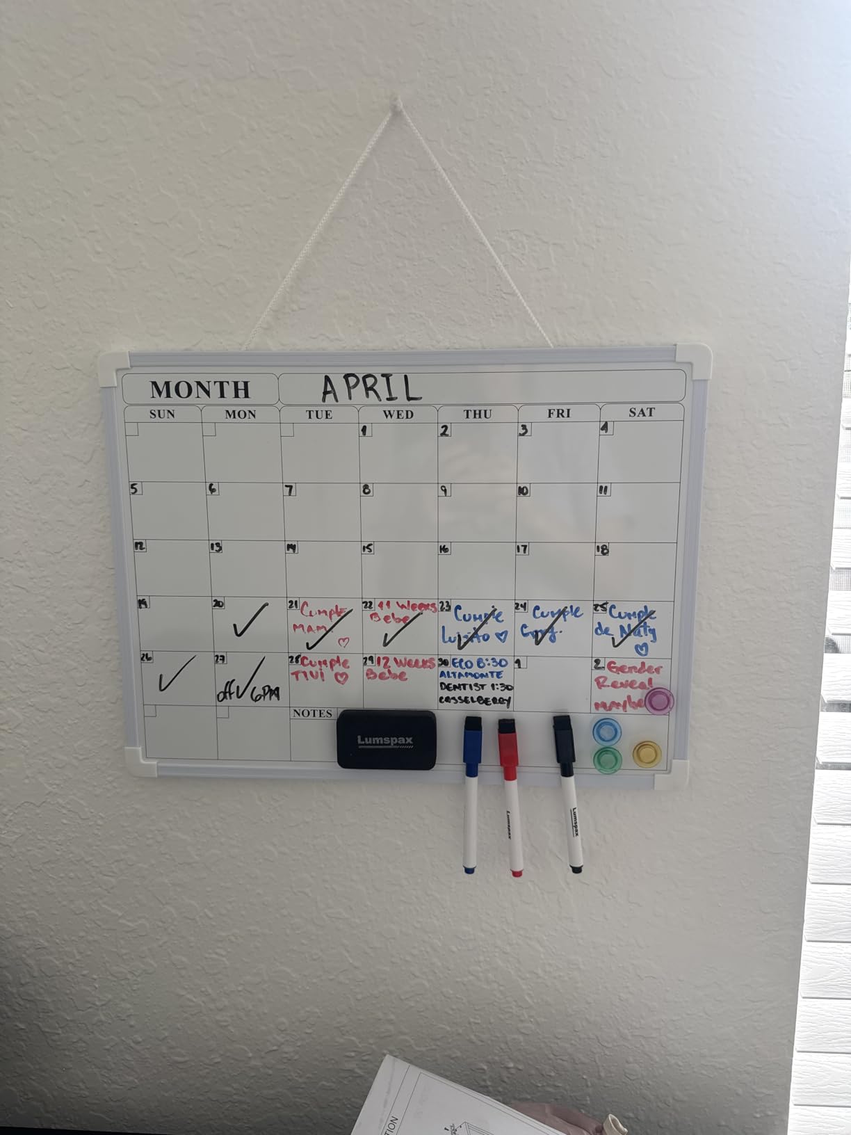 Monthly Whiteboard Calendar for Wall, Small 16
