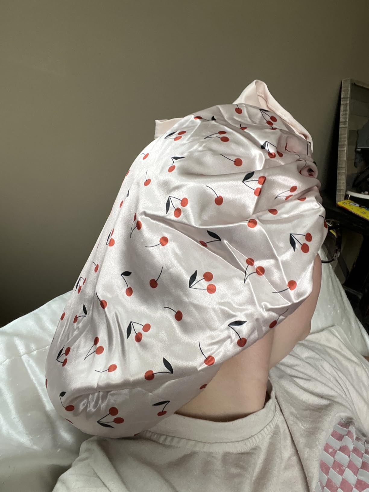 Kitsch XL Satin Bonnet for Sleeping - Cherry Print customer photo 1
