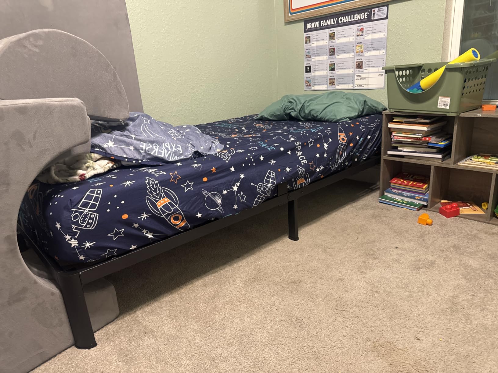 14 inch Full Size Bed Frame with Round Corner Legs and Headboard Hole Mattress Slide Stopper 3500 lbs Heavy Duty Metal Platform,Steel Slat Support,No Box Spring Needed,Easy Assembly,Noise Free customer photo 1