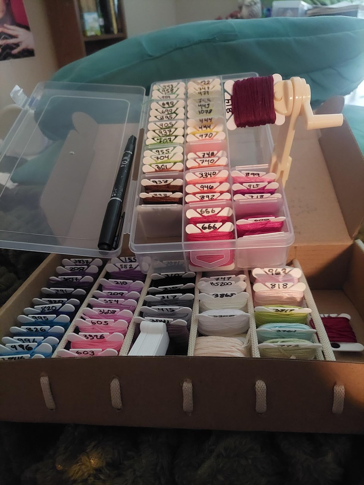 Embroidery Floss Organizer, 2 Removable 18 Compartments Cross Stitch Thread Storage Box with 200 Plastic Embroidery Floss Bobbins, 1 Floss Winder and 1 Marker customer photo 1