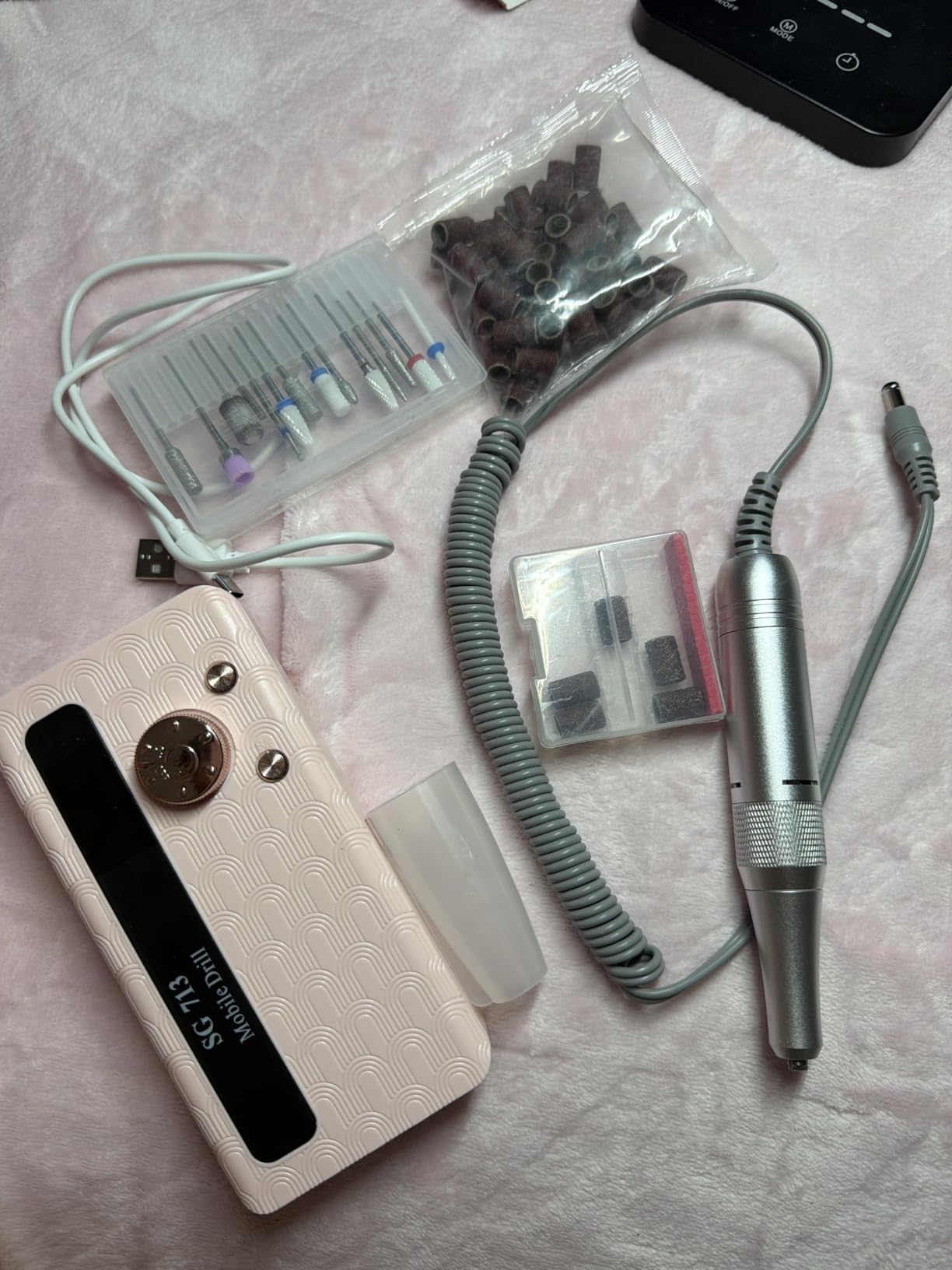 Professional Nail Drill Kit 45000RPM, Portable Electric Nail File with 13 Bits & 56pcs Sanding Bands,LED Screen,Ultra-Silent, Rechargeable Nail Drills Machine for Acrylic Nails Gel Polishing (White) customer photo 1