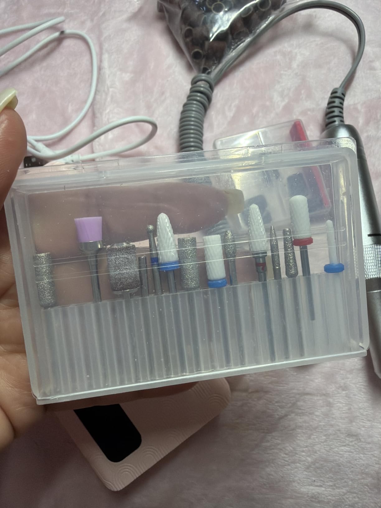 Professional Nail Drill Kit 45000RPM, Portable Electric Nail File with 13 Bits & 56pcs Sanding Bands,LED Screen,Ultra-Silent, Rechargeable Nail Drills Machine for Acrylic Nails Gel Polishing (White) customer photo 2