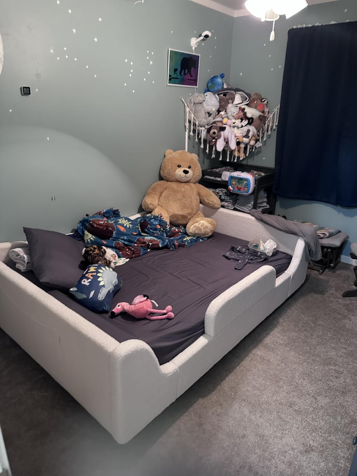 Twin Floor Bed, Low Montessori 2-in-1 Beds, Slats, High Rails, Upholstered customer photo 2