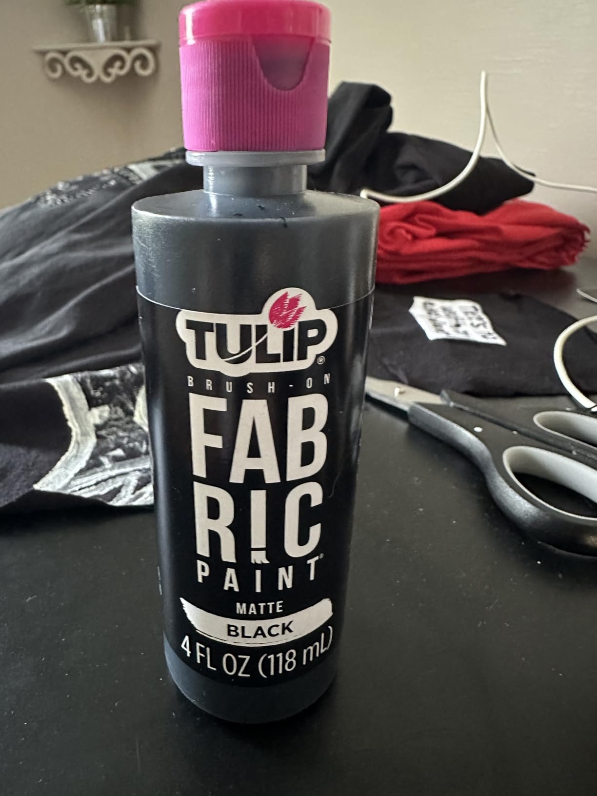 Tulip Brush-On Fabric Paint, Create Permanent Designs, Great for Fashion and Decor Crafts, Black, 4 oz customer photo 1